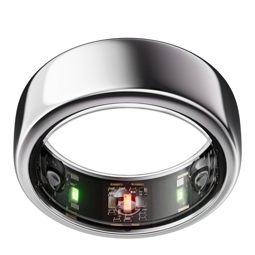 Oura Smart Ring in Silver with Black Charger